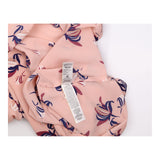 Top Peach Floral Print Short Sleeves Navy Contrast