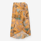 Wrap Skirt Mustard Brown Botanical Print Tie Waist