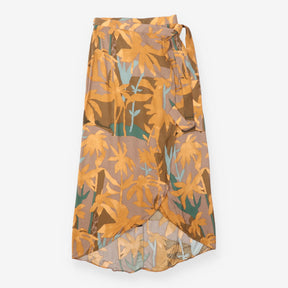 Wrap Skirt Mustard Brown Botanical Print Tie Waist