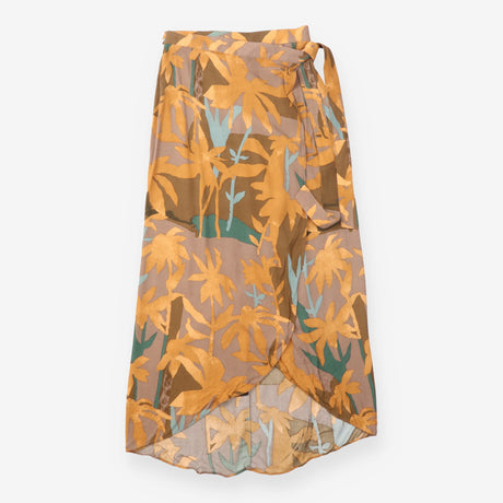 Wrap Skirt Mustard Brown Botanical Print Tie Waist