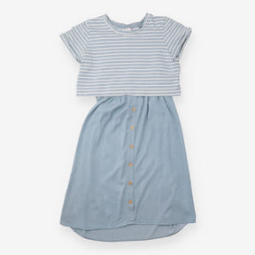 Two-in-One Maternity Nursing Dress Blue Stripe