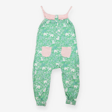 Dungarees Green With Elephant Pink Straps