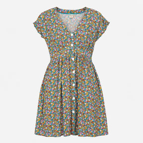 Multicolour Floral Dress Button Front V Neck