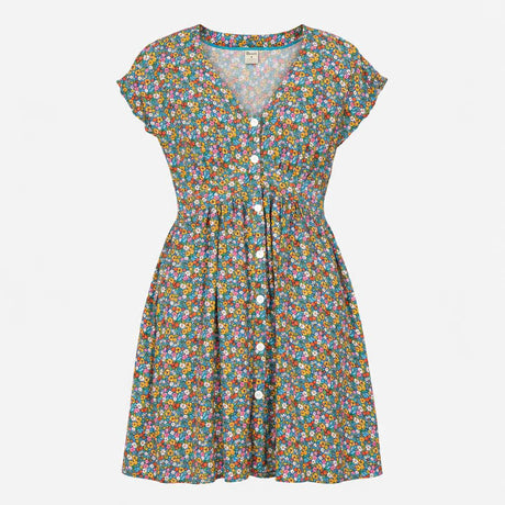 Multicolour Floral Dress Button Front V Neck