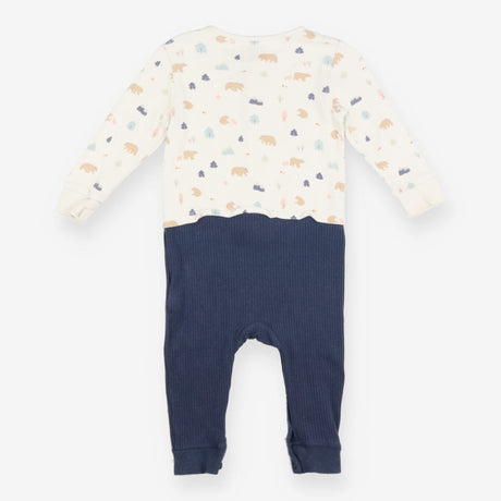 Romper Cream Bear and Ribbed Navy Bottoms