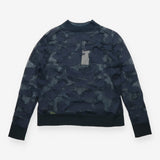 Navy Abstract Print Sheer Roll Neck Jumper