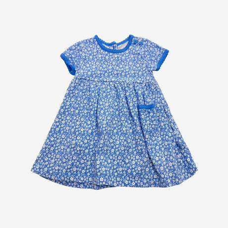 Blue Floral Jersey Dress with Blue Trim