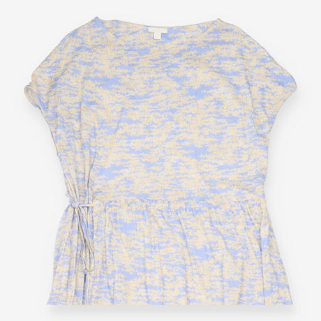 Midi Dress Blue Yellow Abstract Print Drawstring W