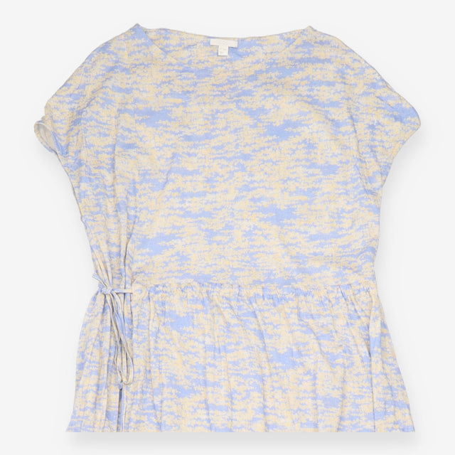Midi Dress Blue Yellow Abstract Print Drawstring W