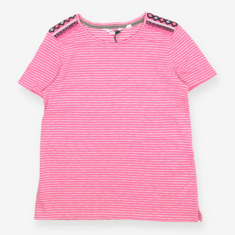 Abbie Pink Stripe Crew neck t-shirt with embroider