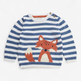 Sweater Knit Blue & White Stripe with Fox