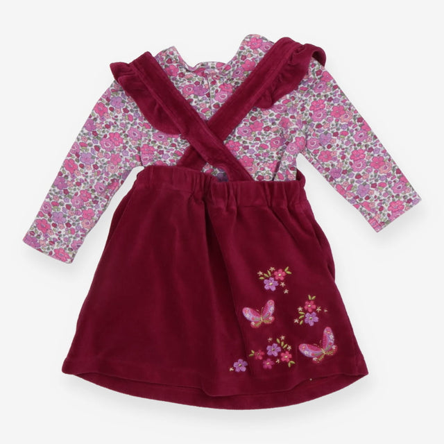 Purple Cord Pinafore Dress and Ditsy Floral Tee 