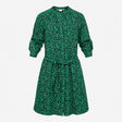 Dress Black Green Floral Print Tie Waist Roll-Up S