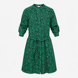 Dress Black Green Floral Print Tie Waist Roll-Up S