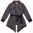 Chunky Knit Belted Waterfall Front Cardigan Navy C
