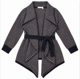 Chunky Knit Belted Waterfall Front Cardigan Navy C