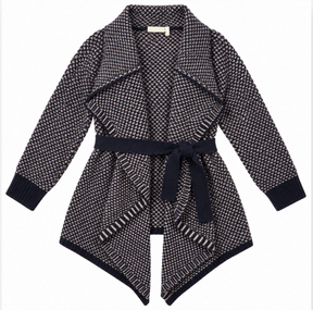 Chunky Knit Belted Waterfall Front Cardigan Navy C