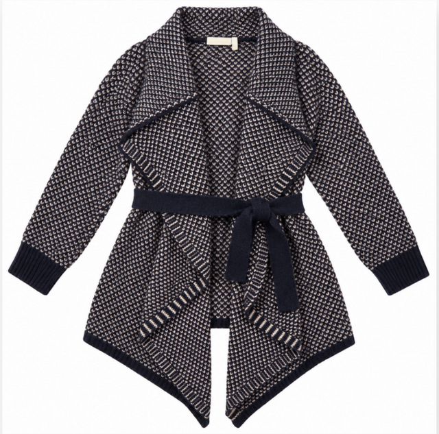 Chunky Knit Belted Waterfall Front Cardigan Navy C