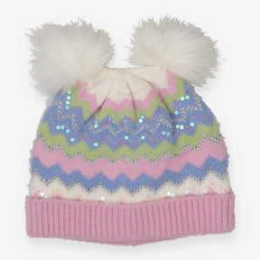 Bobble Hat Pink Fairaisle Sequin