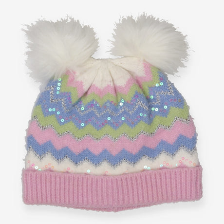 Bobble Hat Pink Fairaisle Sequin