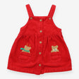 Pinafore cord red festive bear in pockets