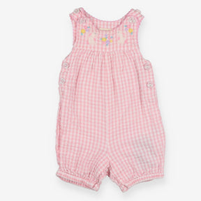 Dungaree Pink Gingham Rabbits Embroided
