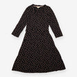 Midi Dress Black Pink Polka Dot Long Sleeve Gather