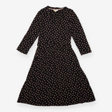 Midi Dress Black Pink Polka Dot Long Sleeve Gather