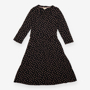 Midi Dress Black Pink Polka Dot Long Sleeve Gather