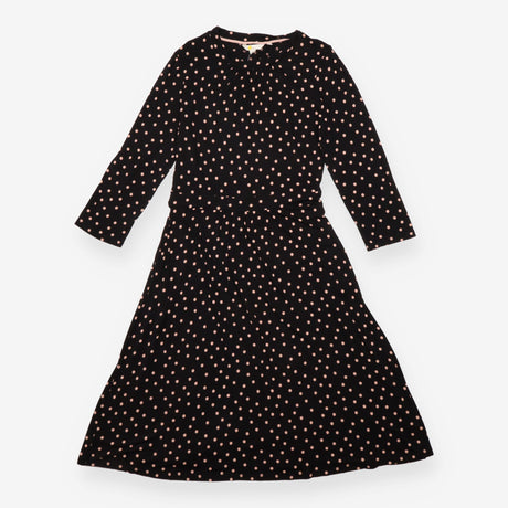 Midi Dress Black Pink Polka Dot Long Sleeve Gather