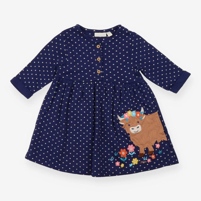 Dress navy spotty highland cow
