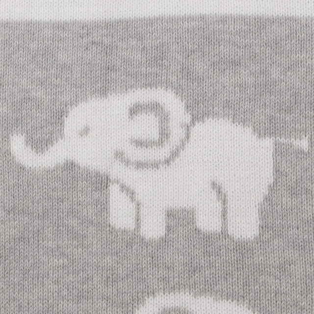 Knitted Blanket Grey with White Elephants