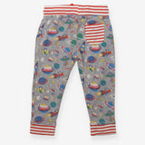 Joggers grey space ships planets red white stripe 