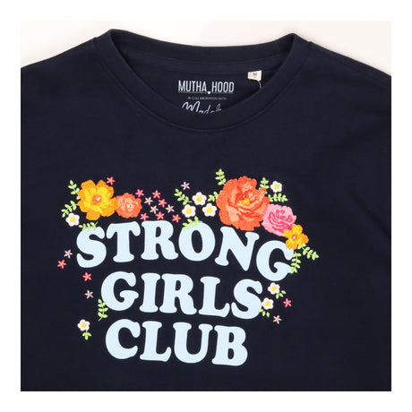 Navy crewneck floral embroidered strong girls club