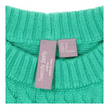 Cable Crew Sweater Green with Ribbed Collar