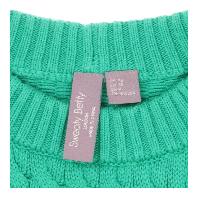 Cable Crew Sweater Green with Ribbed Collar