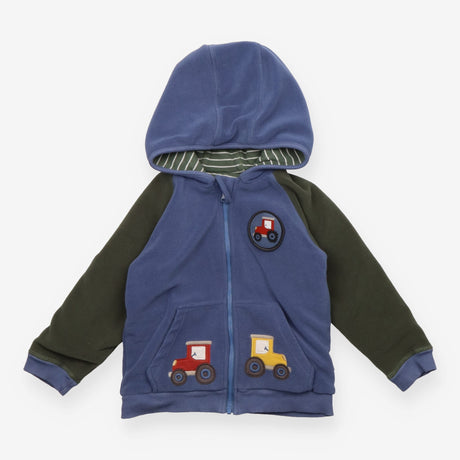 Reversible Hoodie Fleece Green Stripe and Blue Tra