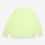 Top Green Gingham Seersucker Frill Sleeve