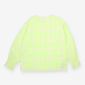 Top Green Gingham Seersucker Frill Sleeve