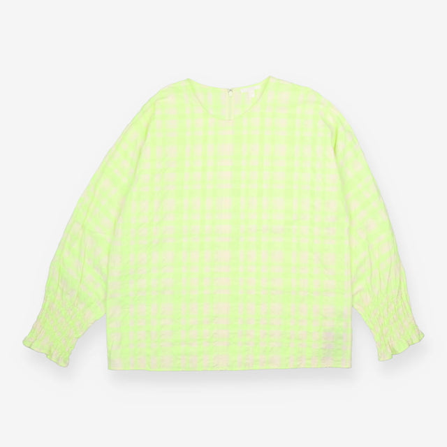 Top Green Gingham Seersucker Frill Sleeve