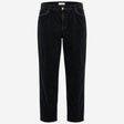 Navy Blue Fine Corduroy Leather Trim Straight Leg 