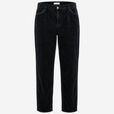 Navy Blue Fine Corduroy Leather Trim Straight Leg 