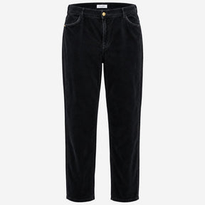 Navy Blue Fine Corduroy Leather Trim Straight Leg 