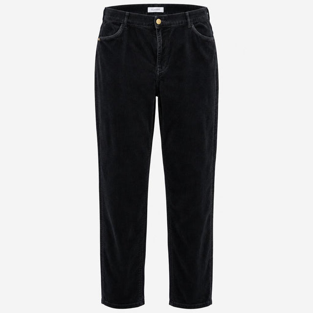 Navy Blue Fine Corduroy Leather Trim Straight Leg 