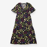 Black Fruit Print Clementine Wrap Midi Dress