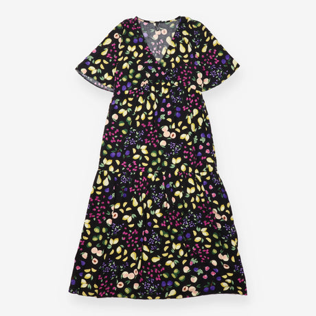 Black Fruit Print Clementine Wrap Midi Dress
