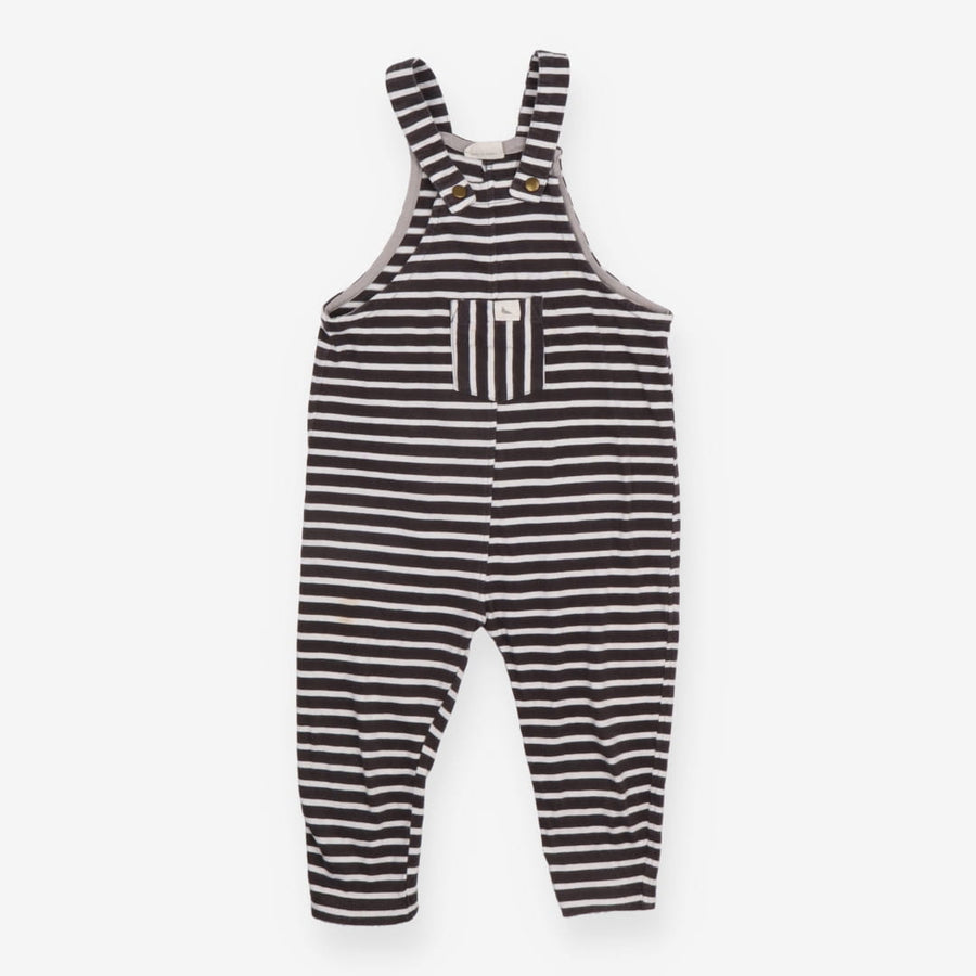 Black Striped Jersey Dungaree Striped Pocket
