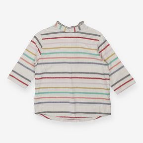  Cropped Stripe Blouse Cotton High Collar