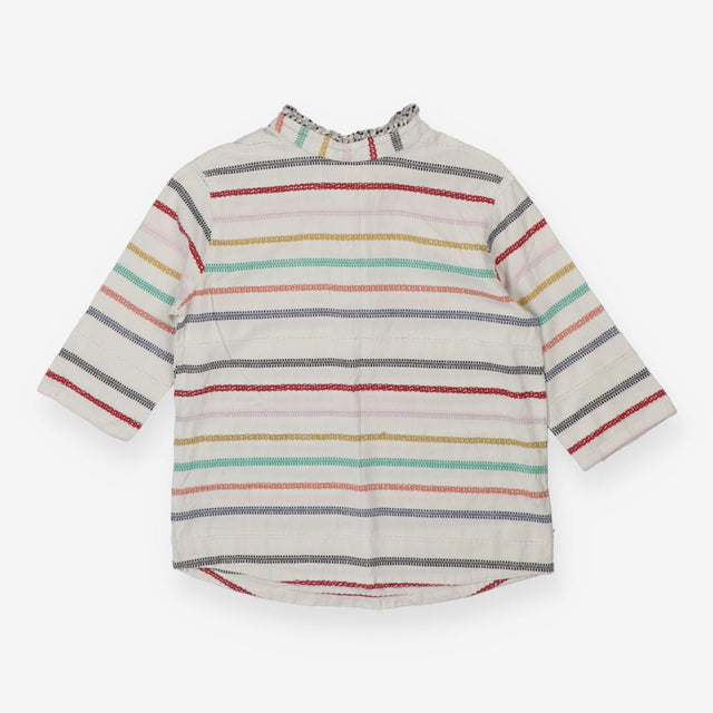  Cropped Stripe Blouse Cotton High Collar