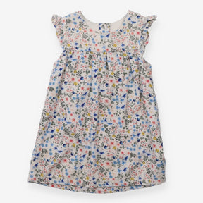 Dress Needle Cord Frill Shoulder Pink and Blue Flo